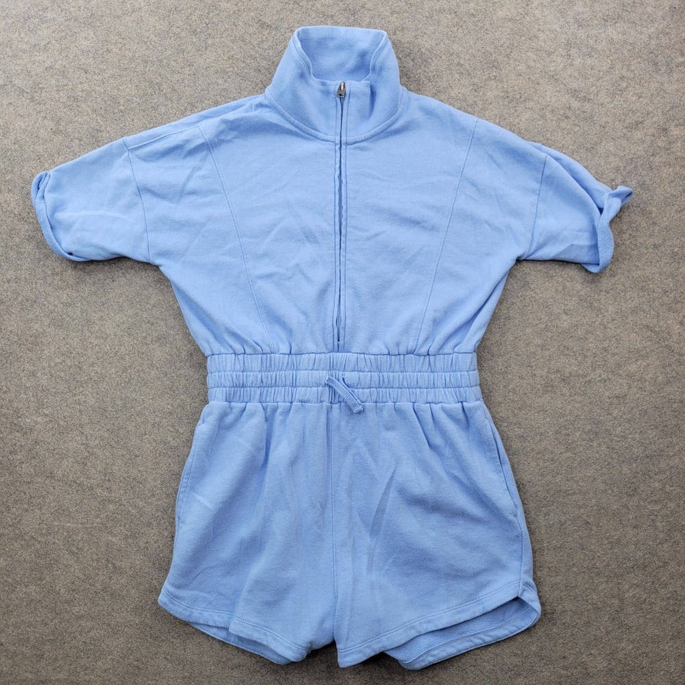 Abercrombie Kids Girl Blue Zip Front Romper Short Sleeve Size 15/16 French Terry